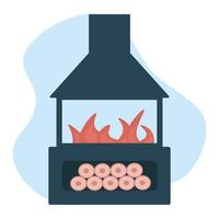 Modern fireplace. The fire in the furnace. Heating system. Flat vector illustration of home design