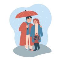 dos amantes bajo paraguas. dulce pareja moderna. Ilustración de vetor acogedor de otoño, aislado en un fondo blanco. vector