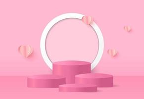 Abstract background vector pink summer cylinder podium and minimal heart scene.