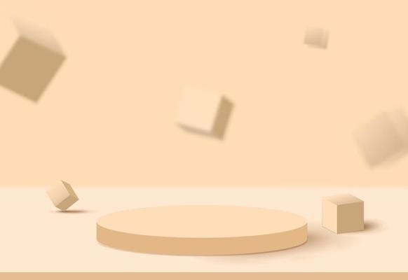 Premium podium minimal with brown cube background.