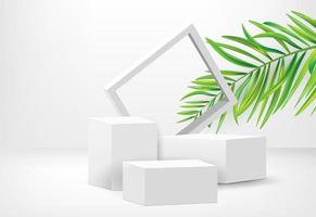 Premium podium for product display presentation with leaf background. vector