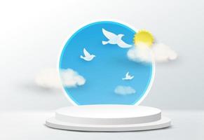 Modern podium  with circle on cloud background. vector