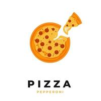 Una ilustración de vector de pizza italiana de pepperoni en rodajas derretidas