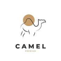 Simple camel and sun line art illustration logo vector