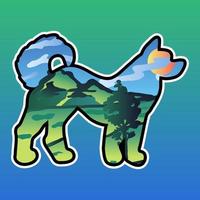 Dog and nature double exposure illustration vector