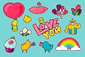 Vector Romantic Love Patches Set in doodle style with shape