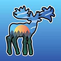 Moose and nature double exposure illustration vector