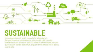 plantilla de banner y fondo para el concepto verde ecológico y de sostenibilidad, ilustración vectorial vector