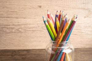 Colorful pencils with copy space, learning university education concept. photo
