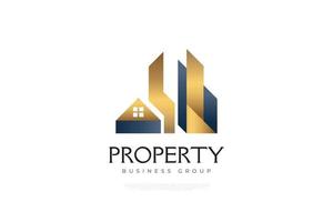 Elegant Blue and Gold Real Estate Logo Design. Building or Construction Logo for Real Estate Industry Identity vector