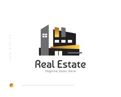 elegante diseño de logotipo inmobiliario moderno y minimalista. diseño de logotipo de casa negra y dorada de lujo para arquitectura o identidad de marca comercial de construcción vector