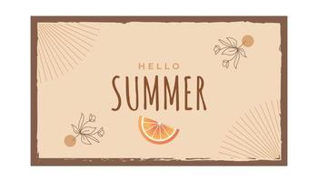 Minimalist Summer Background with Flowers and Oranges Illustration. Summer Time Background for Banner or Poster Design vector