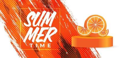 Summer Festive Background with 3D Realistic Oranges on Grunge Background. Summertime Celebration Design