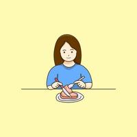 ilustración de niños comiendo carne. ilustración de niños vector