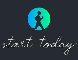 Start today sport lettering with figure running motivation text on dark background vector