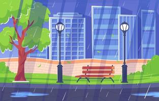 Rainy Weather in the City Park Background vector