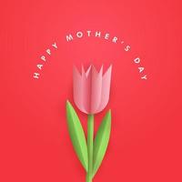 Happy Mother's Day poster banner with origami paper cut flower, Mothers day greeting wishes red background wallpaper, realistic 3d vector design