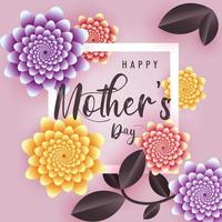 Happy Mother's Day greeting wallpaper poster, realistic flowers and leaf mothers day background, vector banner