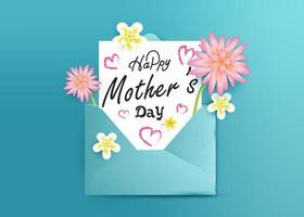 Happy Mother's Day 3D greeting card in envelope, Mothers day wishes for mom, beautiful elegant floral poster banner, wallpaper vector design