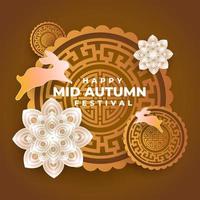 Happy mid autumn chinese festival realistic rabbit greeting wishes card vector design poster banner