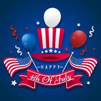 Happy 4th of july, independence day USA, America greeting card template background poster design vector