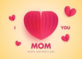 te amo mamá, feliz día de la madre con papel cortado corazones ilustración cartel vector banner, deseos de tarjeta de felicitación del día de la madre