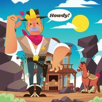 Cool Cowboy In The Wild West Scene vector