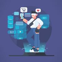 Shopping Online Using VR Technology vector
