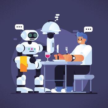 la tecnología robótica puede servir en los restaurantes vector