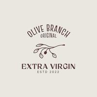 plantilla de diseño de logotipo de rama de olivo, aceite de oliva, hoja de olivo, combinación de logotipo de oliva con hermosa tipografía vector