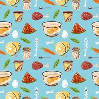 Colored seamless pattern of food and drink. Illustration for design of menu. vector