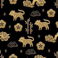 Chinese traditional Zodiac signs tiger seamless pattern. Oriental ornament vector