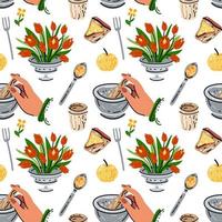 Colored seamless pattern of food and drink. For the menu vector