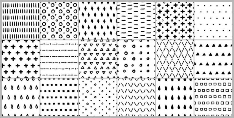 Simple hand drawn geometric pattern set. Abstract spots, dashes, dots,