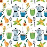 Colored vector seamless pattern of food and drink.