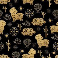 Chinese traditional Zodiac signs sheep seamless pattern. Oriental ornament vector