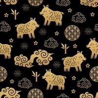 Chinese traditional Zodiac signs pig seamless pattern. Oriental ornament vector