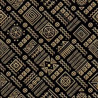 Mayan patchwork seamless pattern. Black and gold colors. vector