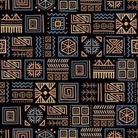 Mayan patchwork seamless pattern. Black and gold colors. vector