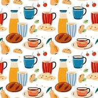 Colored seamless pattern of food and drink. Vector illustration