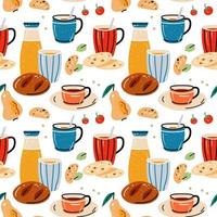 Colored seamless pattern of food and drink. Vector illustration