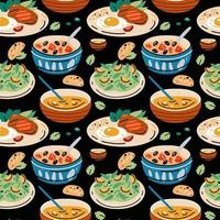 Colored seamless pattern of food and drink. Vector illustration