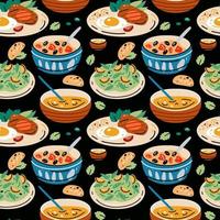 Colored seamless pattern of food and drink. Vector illustration