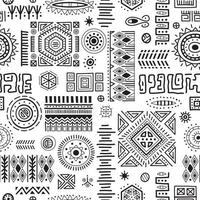 Black and white seamless background African tribal geometric shapes pattern. vector