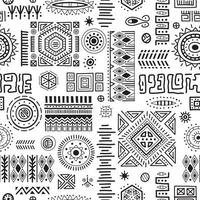 Black and white seamless background African tribal geometric shapes pattern. vector