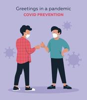 Two people greet each other with a blow of their fists. Prevention of coronovirus infection. Vector illustration.