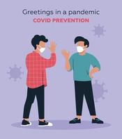 How to say hello during a pandemic. Prevention of Covid. The Men wave their hands in greeting. Vector image.