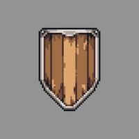 Wooden Shield vector pixel art illustration for games and websites