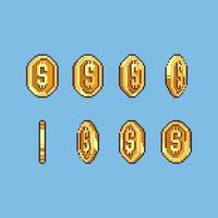 Animated set pixel art golden coin illustration