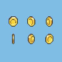 Animated set pixel art golden coin illustration vector